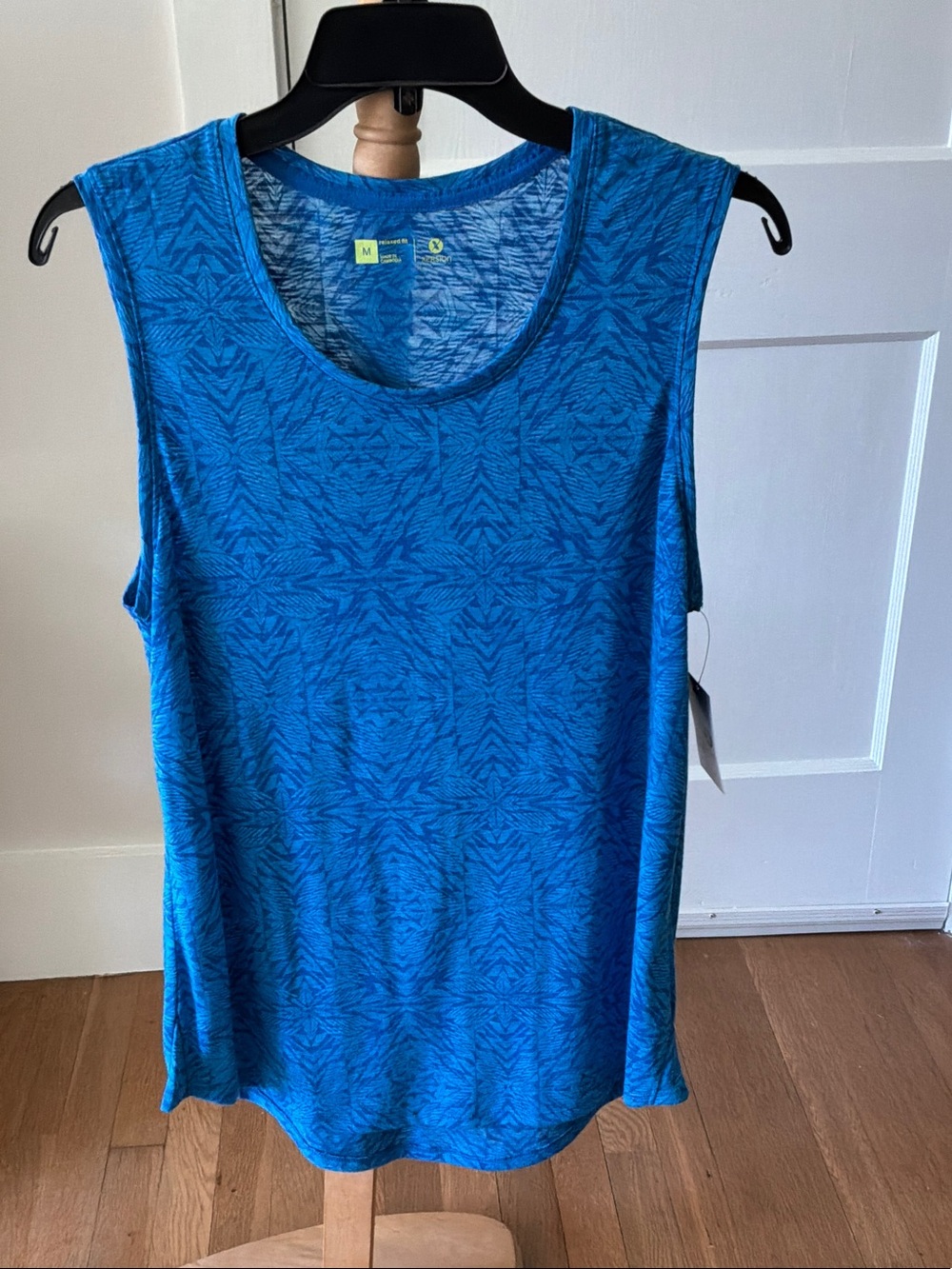Xersion Blue Geometric-Pattern Sleeveless High / Low Tunic